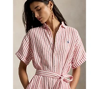 Polo Ralph Lauren Women's Striped 100% Linen Short-Sleeve Shirtdress