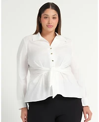 Estelle Plus Sizes Leo Collared V-Neck Button Tie-Front Shirt