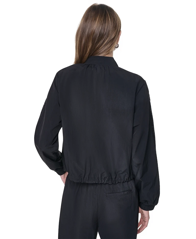 Dkny Women's Logo Trim Rumpled Bomber Tech Jacket
