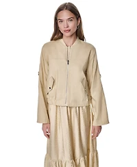 Dkny Women's Roll Tab Linen Bomber Jacket