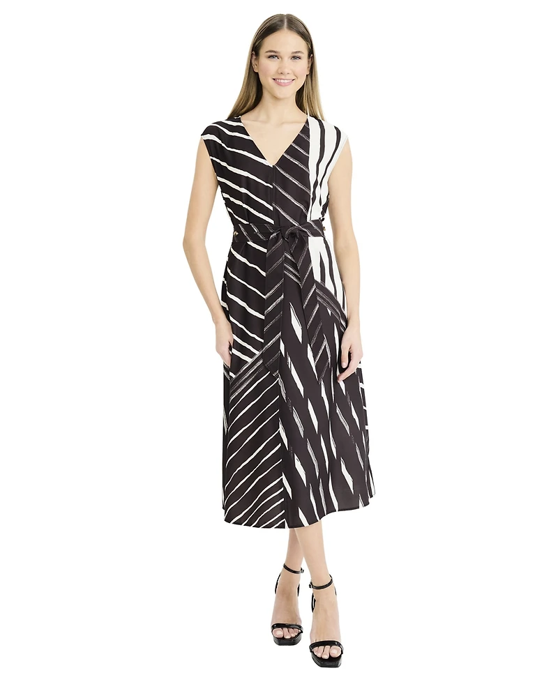 Luxely Women's Printed Sleeveless V-neck Midi Dress
