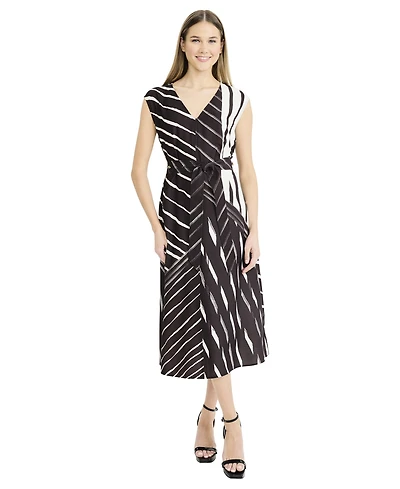 Luxely Women's Printed Sleeveless V-neck Midi Dress