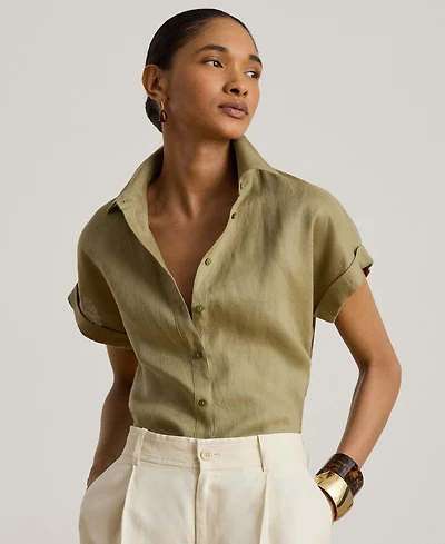Lauren Ralph Dolman-Sleeve 100% Linen Shirt