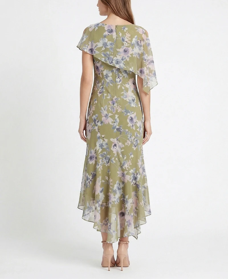 Taylor Women's Floral Print Capelet Fit & Flare Crewneck Polyester Dress