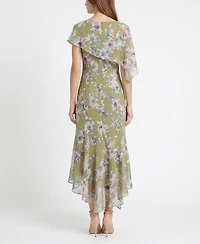 Taylor Women's Floral Print Capelet Fit & Flare Crewneck Polyester Dress