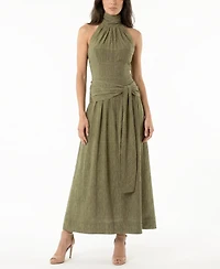 Taylor Women's Textured Drop Waist Halter Neck Dress