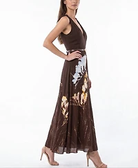 Taylor Women's Floral Belted V-Neck Sleeveless Dress