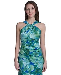 Eliza J Women's Printed Twist Halter Neck Gown