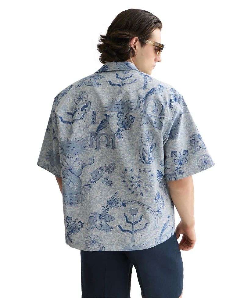 Scotch & Soda Men's Jacquard Spread Collar Short-Sleeve Shirt
