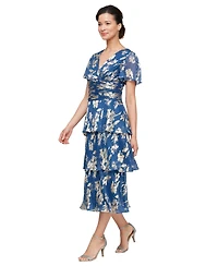 Sl Fashions Petite Foil Printed Surplice V-Neck Dress