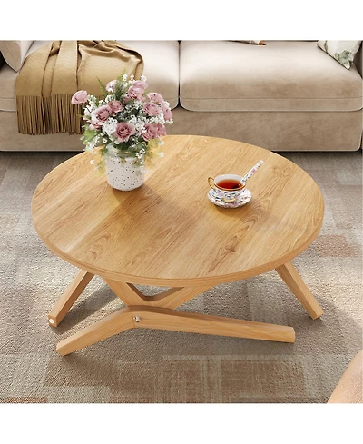 Rainsken 2-in-1 Round Transformer Coffee Table, Converts from Coffee Table to Cocktail Table, Space-Saving and Adjustable Height for Living Room