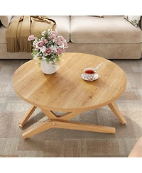 Rainsken 2-in-1 Round Transformer Coffee Table, Converts from Coffee Table to Cocktail Table, Space-Saving and Adjustable Height for Living Room