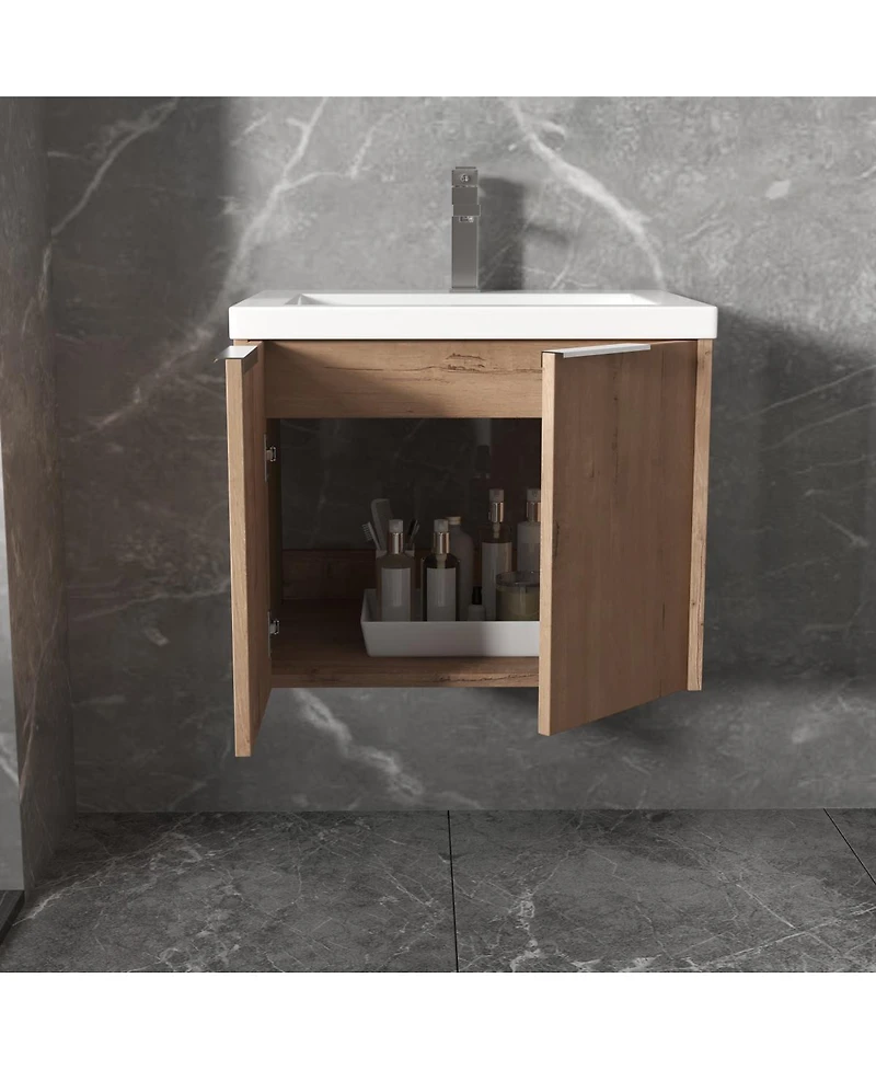 Sillysis Floating Bathroom Vanity with Resin Sink, Modern Plywood Cabinet