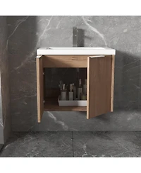 Sillysis Floating Bathroom Vanity with Resin Sink, Modern Plywood Cabinet