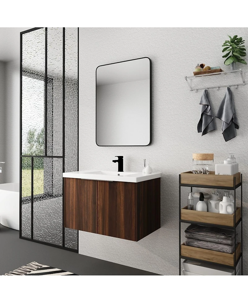 Sillysis Floating Bathroom Vanity with Resin Sink, Modern Plywood Cabinet