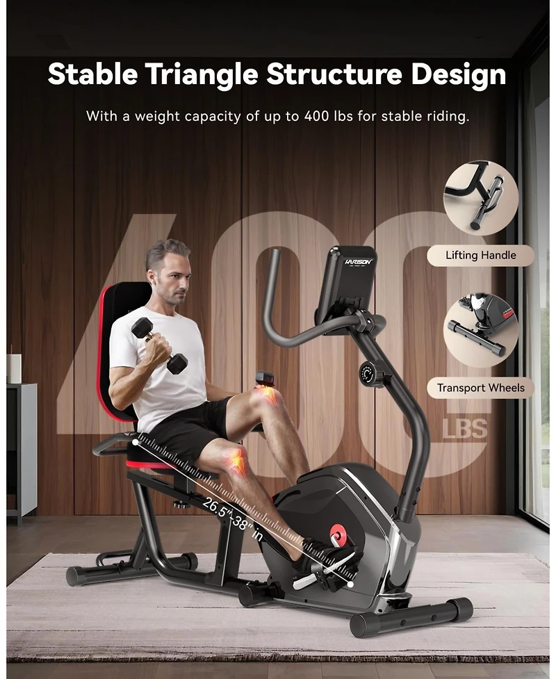 Harison Recumbent Exercise Bike for Home, 400 lbs Capacity, Magnetic with Lcd Monitor (Hrm-B12)