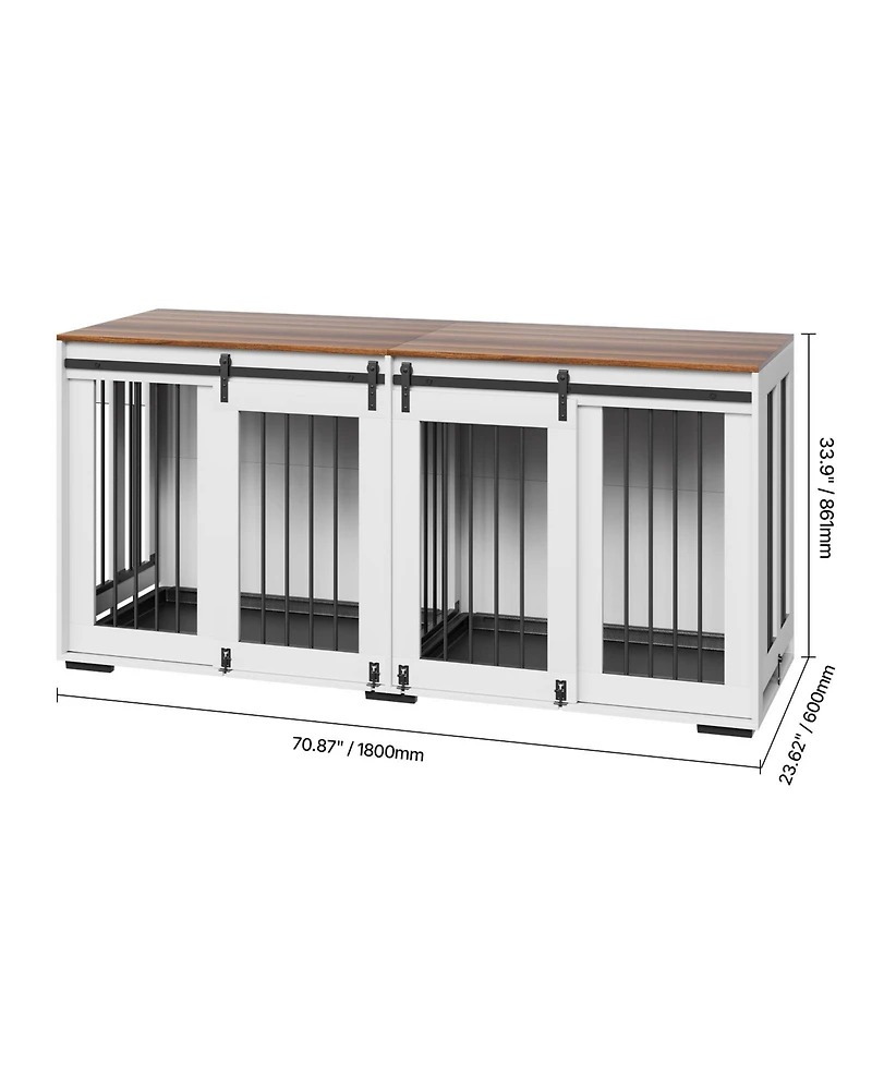 Aostirmotor Wooden Dog Crate Furniture 72 in, Indoor Heavy Duty Dog Kennel with Tray, Large Dog Crate for Xl Breeds, Sturdy and Stylish Design