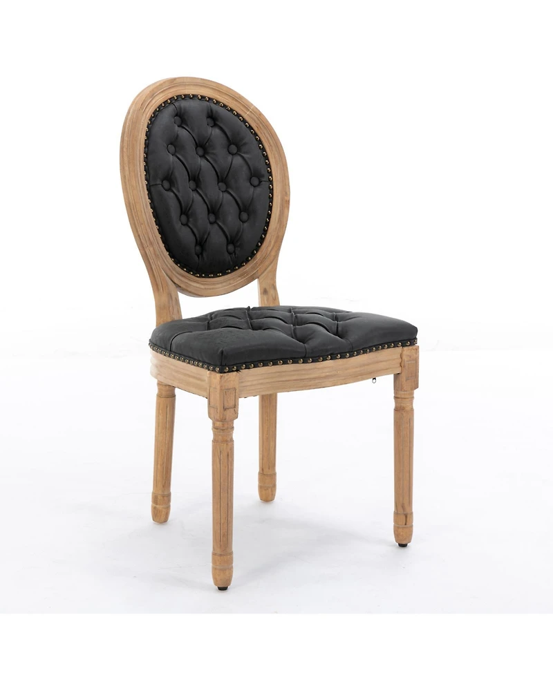 sumyeg French Style Solid Wood Frame Dining Chair with Pu Leather Upholstery and Nailhead Trim Set of 2