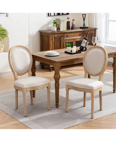 sumyeg French Style Solid Wood Frame Dining Chair with Linen Fabric Back Set of 2