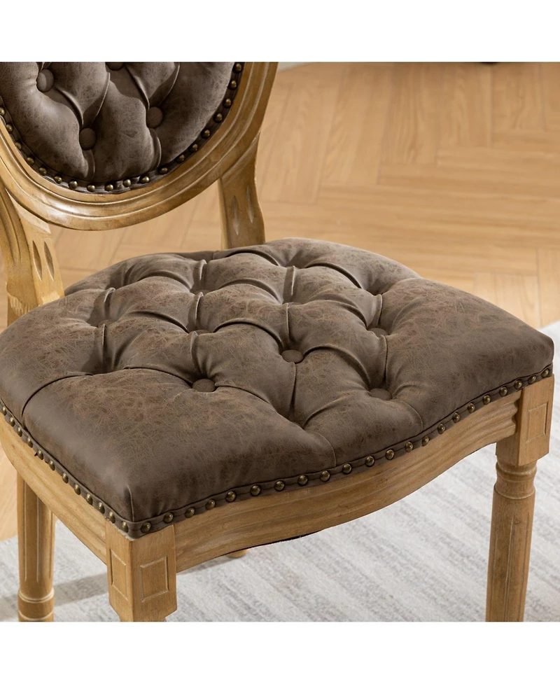 sumyeg French Style Solid Wood Frame Dining Chair with Pu Leather Upholstery and Nailhead Trim Set of 2