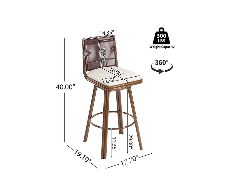 sumyeg Upholstered Swivel Bar Stool with Metal Frame and Padded Seat Set of 2