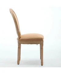 sumyeg French Style Solid Wood Frame Dining Chair with Linen Fabric Back Set of 2