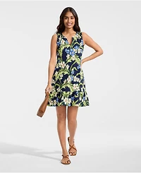 Lands' End Women's Sleeveless Cotton Jersey Notch Neck Flounce Dress