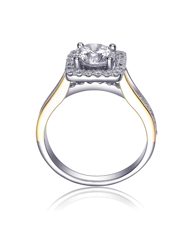 Genevive Two-Tone with Clear Cubic Zirconia Halo Ring