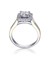 Genevive Two-Tone with Clear Cubic Zirconia Halo Ring