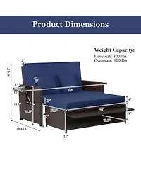 Gouun Outdoor Rattan Daybed Loveseat with 4-Position Backrest and Retractable Side Trays