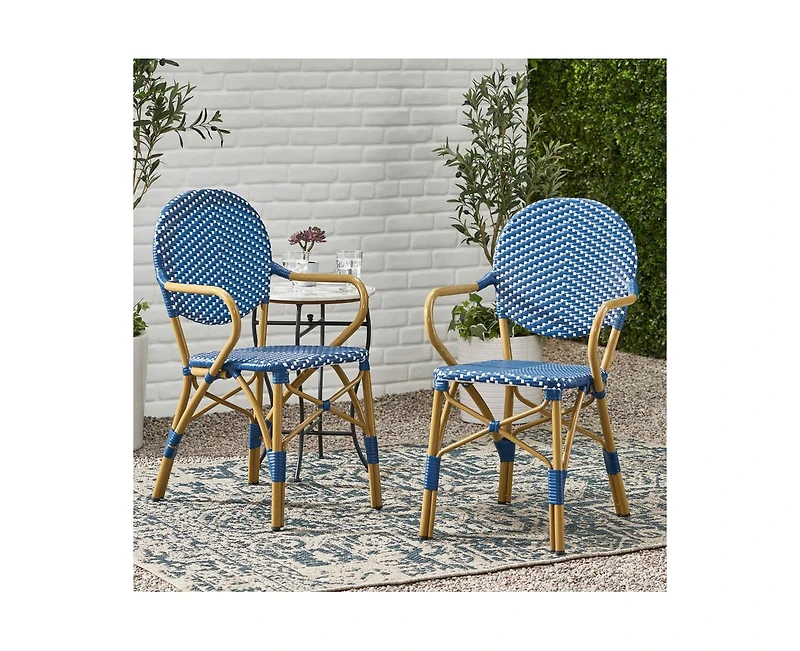 sumyeg French Style Outdoor Accent Chairs with Rattan and Bamboo Print Aluminum Frame(Set of 2