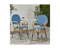 sumyeg French Style Outdoor Accent Chairs with Rattan and Bamboo Print Aluminum Frame(Set of 2