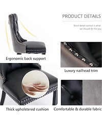 Rainsken Dining Chairs Set of 2, Modern Pu and Velvet Upholstered Kitchen with Wood Legs, Nailhead Trim Button Design for Room