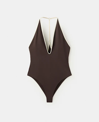 Mango Women's Contrasting Trim V-Neck Swimsuit