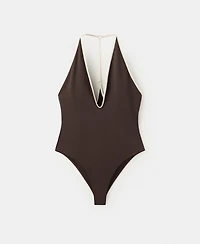 Mango Women's Contrasting Trim V-Neck Swimsuit