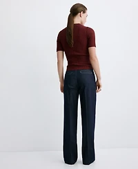 Mango Women's Side Buttons Wide-Leg Jeans