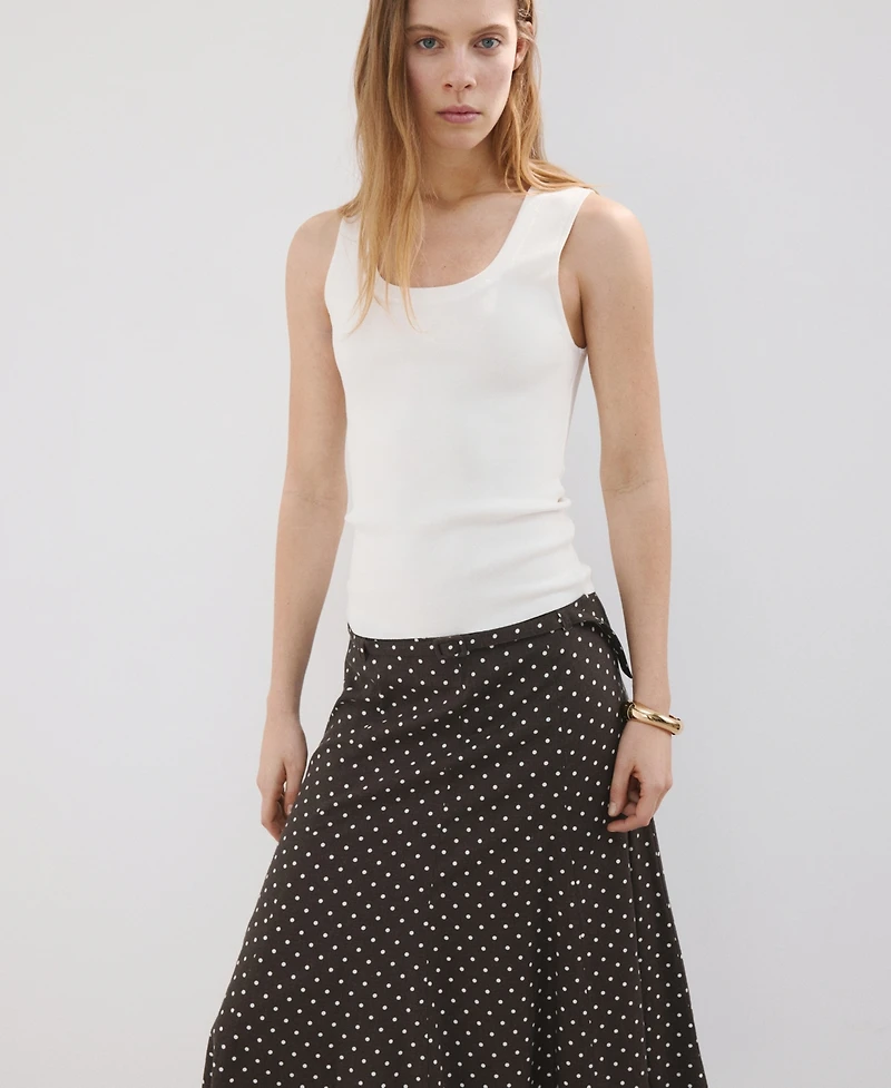 Mango Women's Polka-Dot Linen Skirt