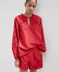 Mango Women's Lace Accents Embroidered Blouse