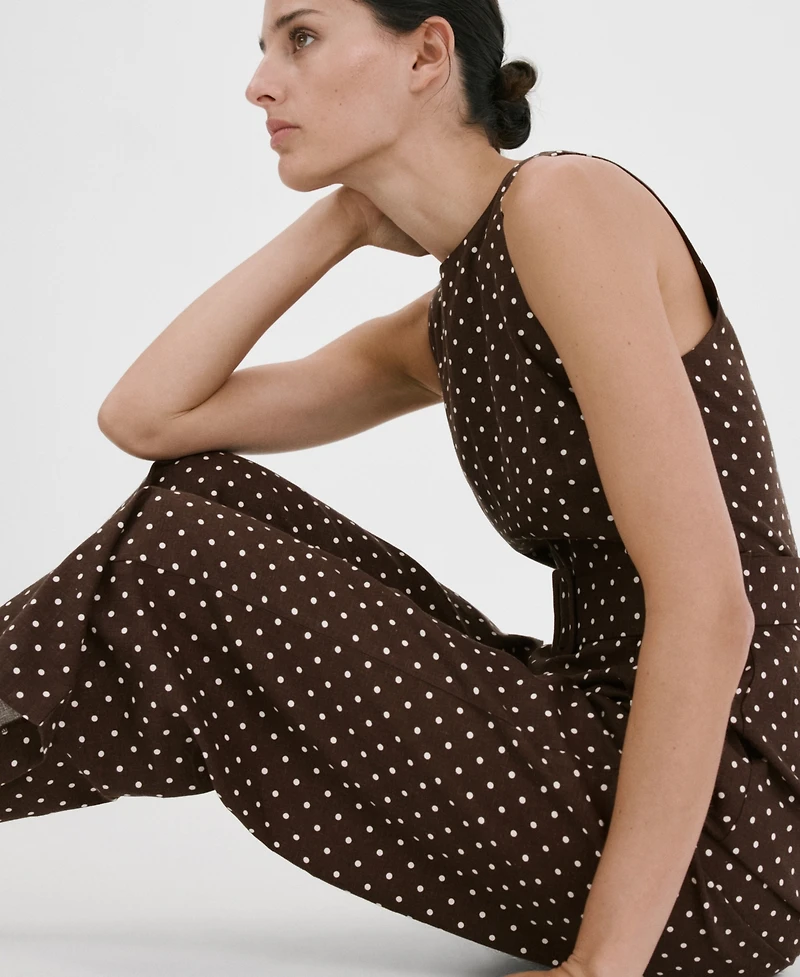 Mango Women's Polka-Dot Belted Linen Jumpsuit