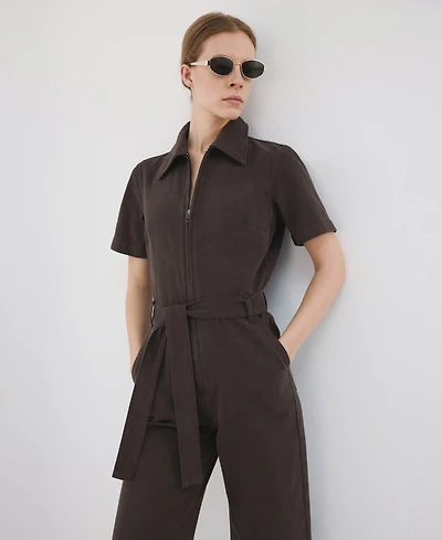 Mango Women's Zip Denim Jumpsuit