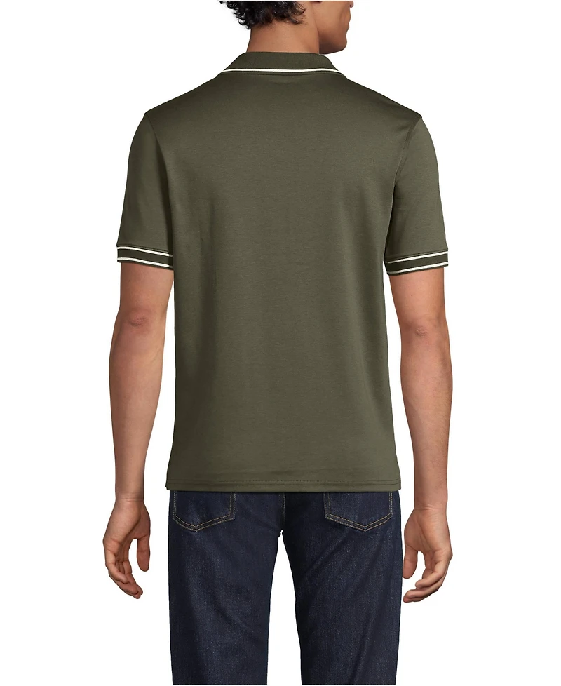 Lands' End Men's Short Sleeve Tipped Welt Pocket Performance Supima Polo