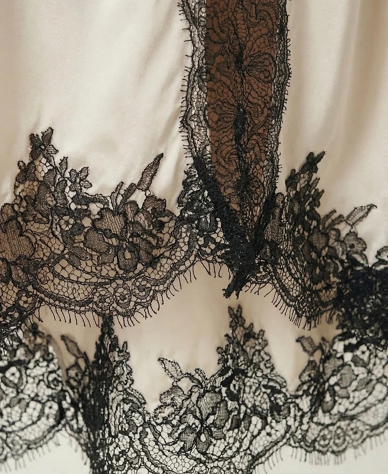 Modenaire Women's Lace-Trim Asymmetric Satin Midi Skirt