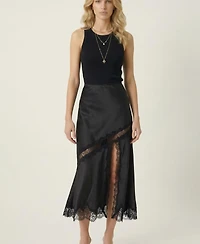 Modenaire Women's Lace-Trim Asymmetric Satin Midi Skirt