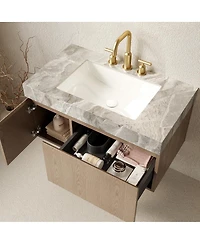Sillysis Wall Mount Bathroom Vanity with Sintered Stone Top, Ceramic Undermount Sink, Soft Close Storage Cabinet