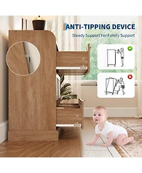 gaomon Farmhouse 6 Drawer Dresser for Bedroom, Rattan Chest of Drawers Tv Stand with Gold Handles.