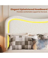 Homfan Boucle Upholstered Bed Frame with 2 Storage Drawers, Led Headboard and Wood Slats