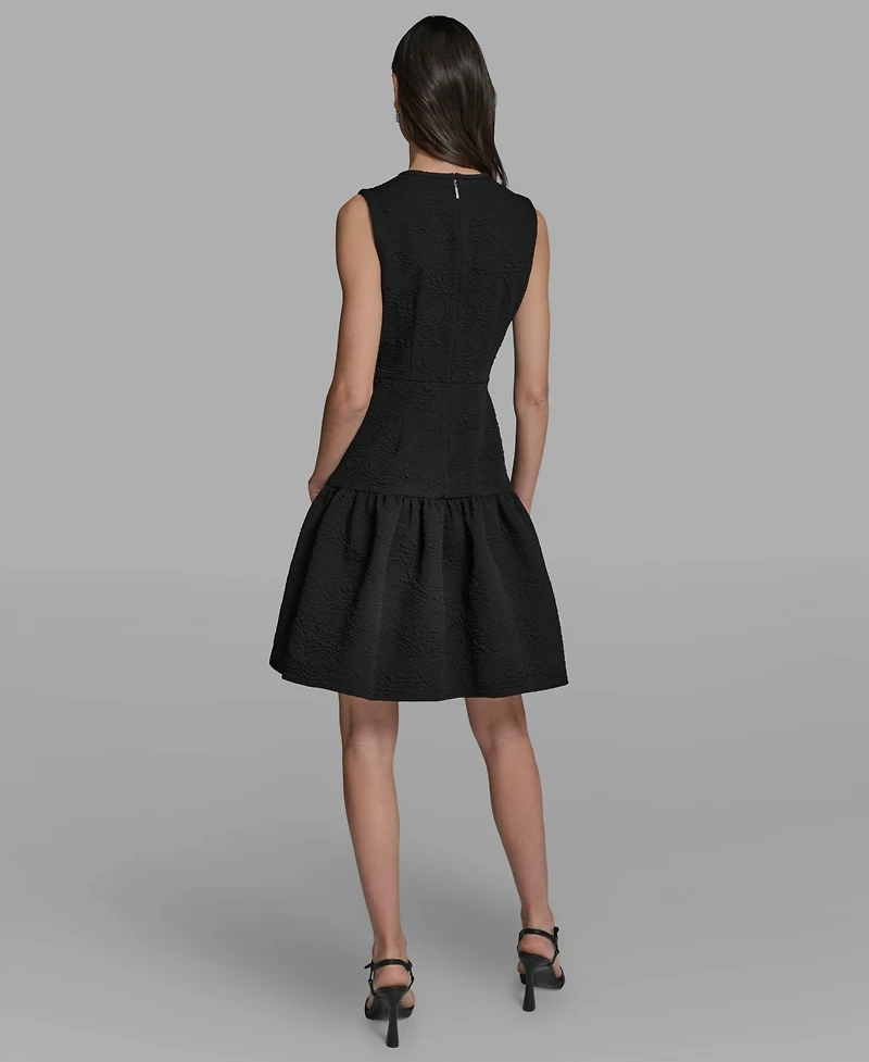 Karl Lagerfeld Paris Women's Crew Neck Jacquard Ruffle Hem Dress