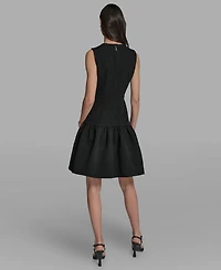 Karl Lagerfeld Paris Women's Crew Neck Jacquard Ruffle Hem Dress