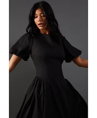 Warehouse Women's Seersucker Puff Sleeve Midi Dress