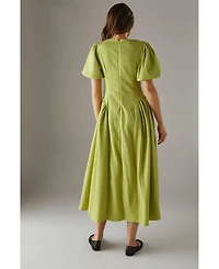 Warehouse Women's Seersucker Puff Sleeve Midi Dress